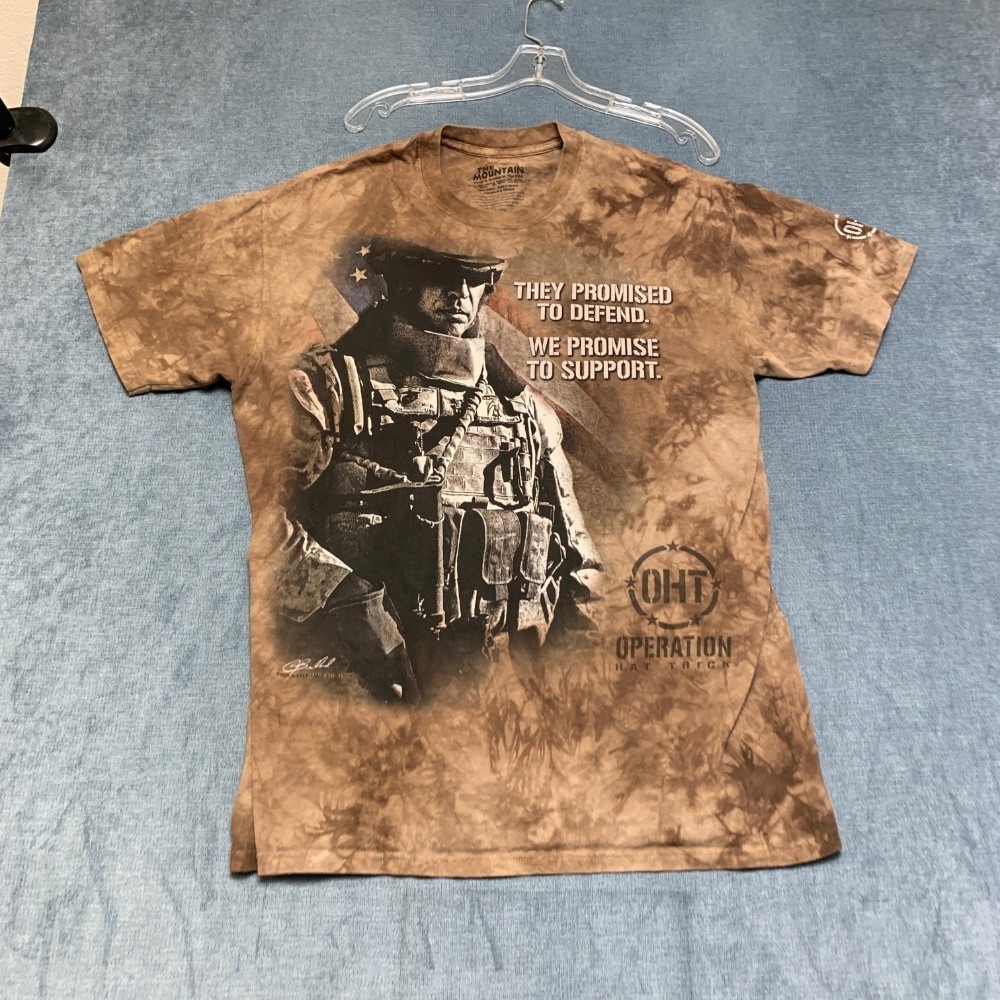 The Mountain Modern Soldier T Shirt Men Large Brown Cotton Short Sleeve Pullover